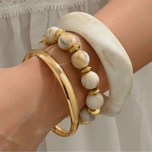 White Sand Beach Gold Plated 3-Piece Bangle Bracelet Set | Resin & Beaded Stack